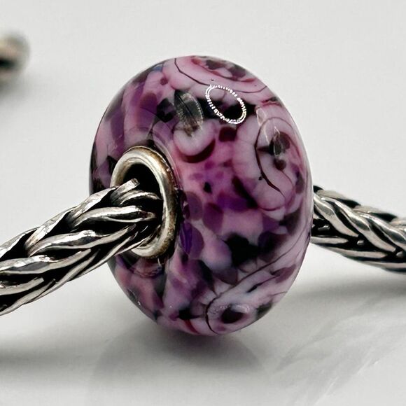 Summersday Artisan Trollbeads Style Trollstone Bright & Dark Pinks Purples Swirl - Picture 4 of 10